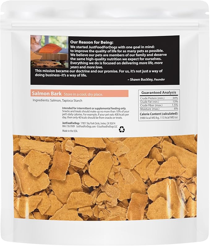 JustFoodForDogs Limited-Ingredient Healthy Dog Treats, Salmon Bark, Made in the USA, 5 oz