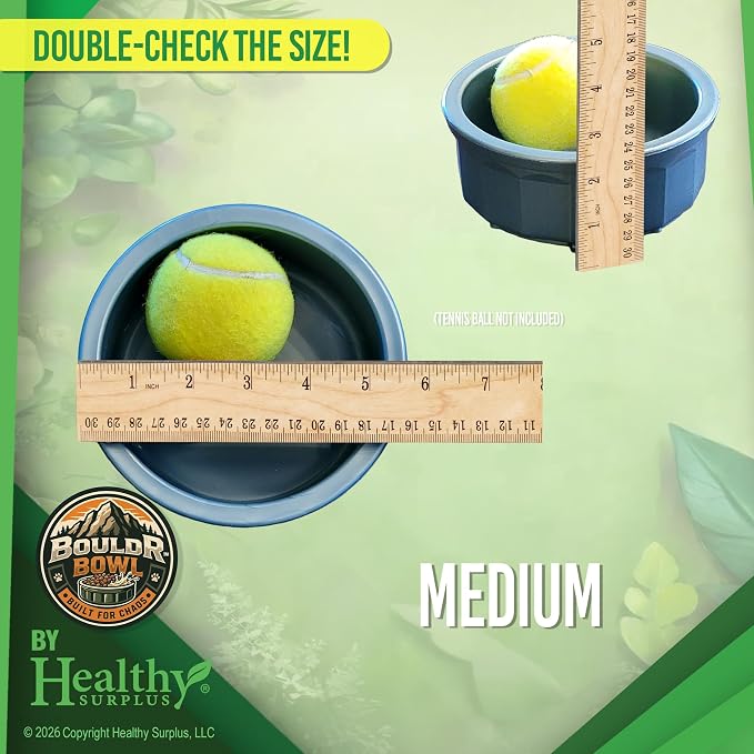 Pet Crock Bowl - 2 Pack – Thick Durable Plastic (Green, 16oz Medium) Non-Tip Food & Water Dish for Dogs, Cats - Indoor/Outdoor - Chew Resistant, Easy Clean BouldrBowl from Healthy Surplus®