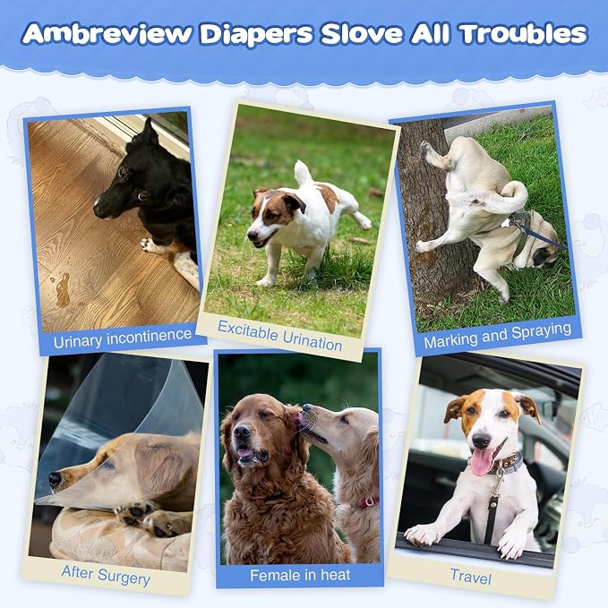 Ambreview Dog Diapers Female, Disposable Pulled Up Dog Diaper with Stretchy Waist, Super Absorbent 360° Leak-Proof Doggie Diapers for Female Puppy Dogs in Heat/Urinary Incontinence (100XL)