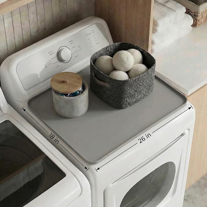 2 PACKS SEIRI Washer and Dryer Topper, 26" x 18" Silicone Top Protector Mat for Slant Top Surface Cover and Top Load Washing Machine Laundry Room Non-Slip Waterproof Dryer Cover Medium (Light Gray)