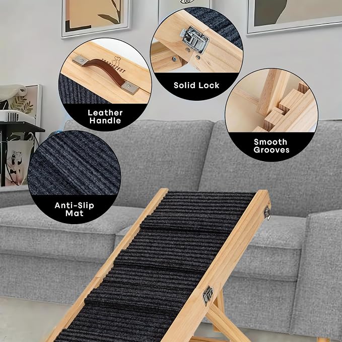 2026 Upgraded Adjustable Dog Ramp for Bed & Couch - Foldable Portable Pet Ramp for Car, Heavy-Duty (Supports Up to 60 lb) Pet Steps with Non-Slip Surface