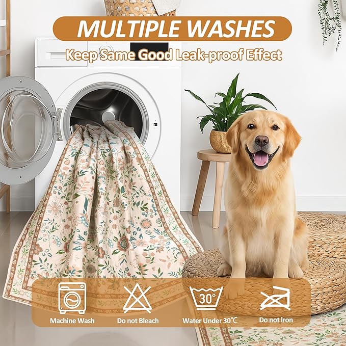 Washable Pee Pads for Dogs, 2 Pack Super Absorbent Reusable Puppy Pads with Colorful Flowers Patterns for Potty Training, Floor, Couch, Bed, and Crate,36"x 48"