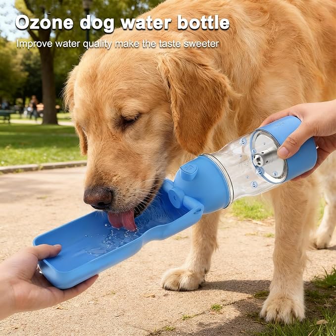 Amerisun Portable Dog Water Bottle with Ozone Purification-Active Oxygen Puppy Water Bowl & Dispenser for Travel, Improves Taste and Boosts Immunity for Pet Health Care Water Bottle (A-013Bblue)