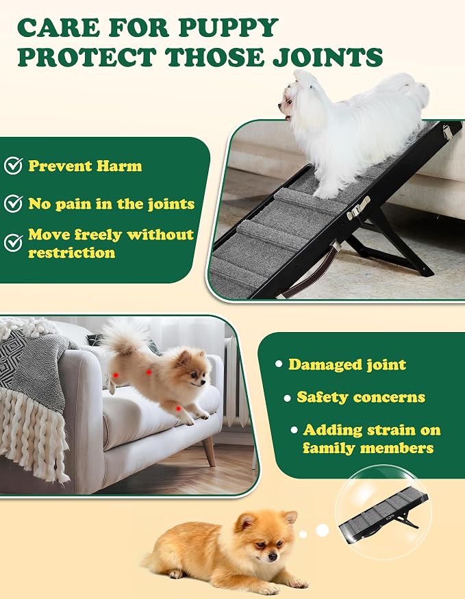 Dog Ramp Dog Stairs for Small Dogs Foldable Ramps with 4 Adjustable Heights from 7.48'' to 15.35" Wood Pet Stairs with Non Slip Carpet Portable Puppy Ramps for Couch, Sofa, Low Bed (Black)