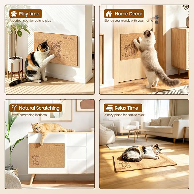 Natural Cork Cat Scratcher Art 3pcs-Cat Scratching-Cat Scratch Mats-Art Scratching Pad for Cats-Wall Cat Scratcher for Indoor Cats-Cat Wall Furniture-Cat Scratching Board for Lying