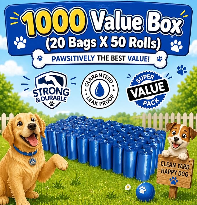 Pet Waste Disposal Bags - 1000 Dog Poop Pick Up Bags