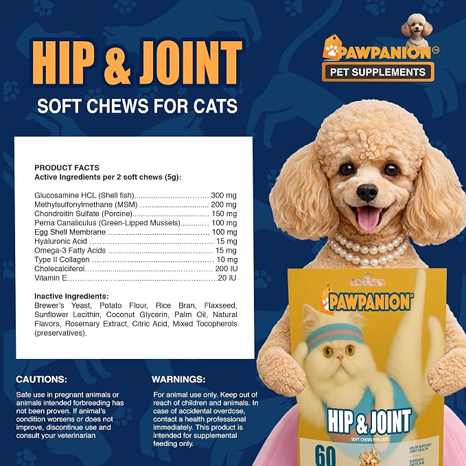 Hip & Joint Soft Chews for Cats Joint Support & Mobility 60 Count