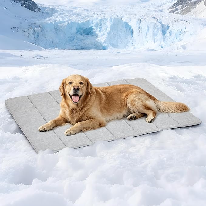 Dog Cooling Mat for Large Dogs – 41"x27" Orthopedic Memory Foam Pad for Summer, Hot Weather & Joint Relief | Washable, Non-Slip Crate Mat for Senior Dogs, Travel & Home (Grey)