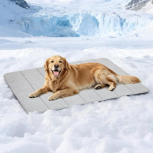 Dog Cooling Mat for Large Dogs – 41"x27" Orthopedic Memory Foam Pad for Summer, Hot Weather & Joint Relief | Washable, Non-Slip Crate Mat for Senior Dogs, Travel & Home (Grey)