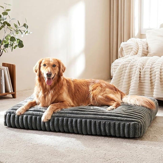 Dog Bed for Large Dogs, Orthopedic Dog Beds Washable with Removable Cover, Extra Thick Crate Bed Pet Mat with Shredded Chopped Foam & Anti-Slip Bottom, 35"x23"x4", Grey