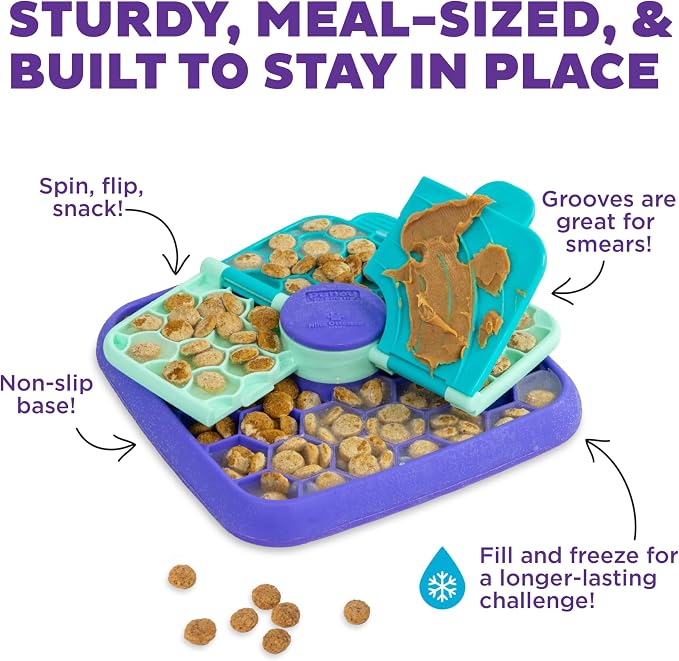 Outward Hound by Nina Ottosson Lick N’ Flip Level 1 Dog Puzzle Toy, Lick Mat & Slow Feeder – Non-Slip Base Beginner Enrichment for Small & Medium Dogs, Holds 1 Cup Wet or Dry Food, 7.4" x 7.4"