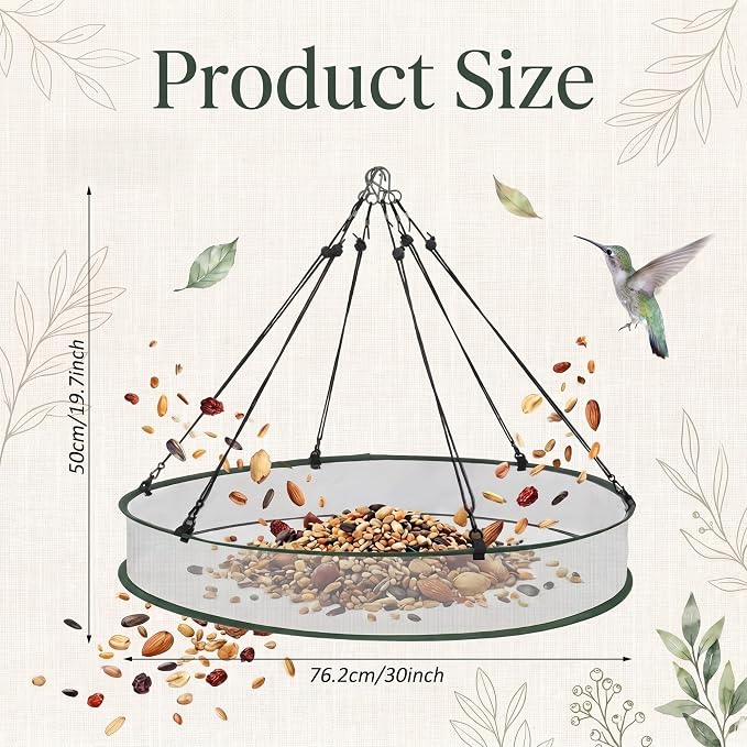 FoldTier 1 Pieces Universal Wild Bird Seed Catcher Hanging Hoop Platform Bird Seed Catcher Tray for Hummingbird Feeders Bee Feeder Outdoor Garden Accessories (30 Inch)
