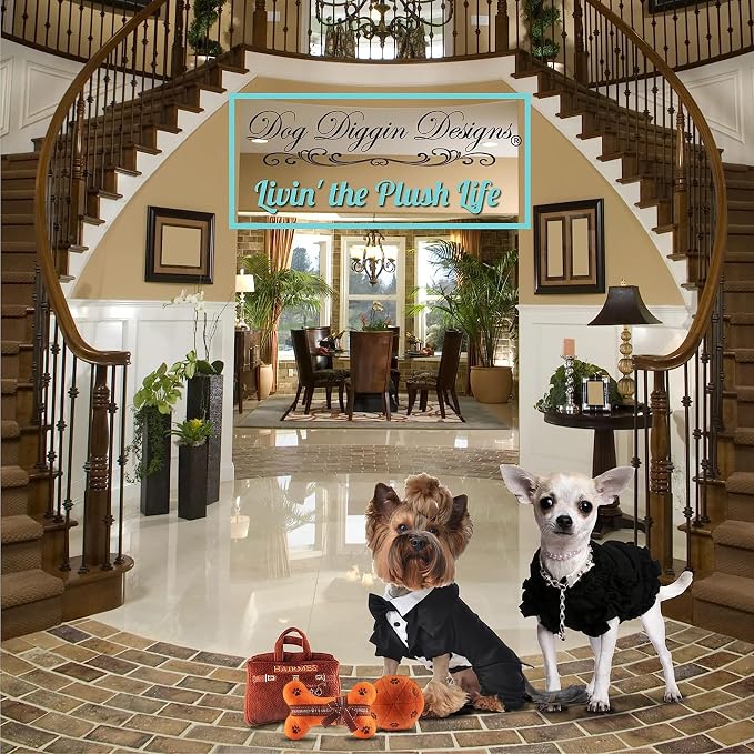 Dog Diggin Designs Hairmes Collection – Set of 3 Unique, Squeaky, Parody Plush Toys that Includes a Hairmes Purse, a Hairmes Ball, and a Hairmes Bone