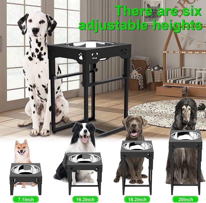 Stainless Steel Elevated Dog Bowls Stand(3.93'' Up to 20.3''), Adjustable Raised Dog Bowl for Medium, Large Sized Dogs
