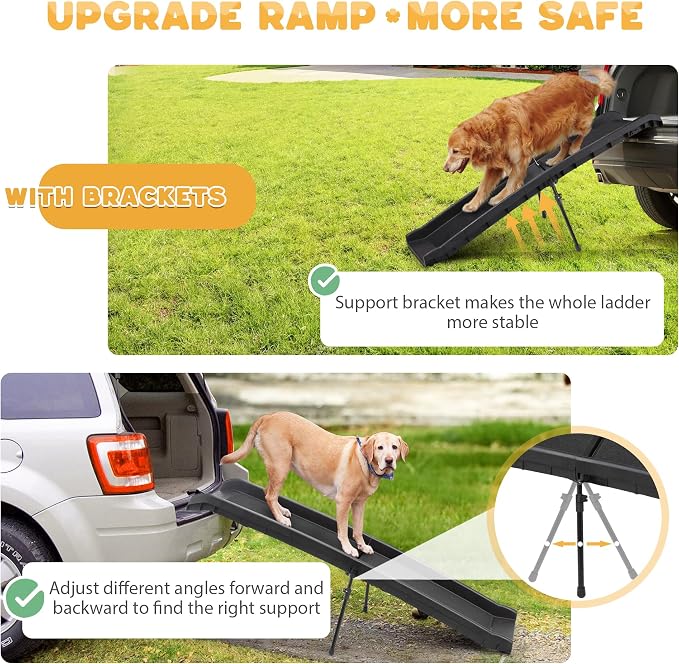 COZIWOW Folding Dog Ramps, 62”L Portable Pet Ramp for Large Dogs SUV,Cars,Lightweight Cat Ramp Non-Skid Surface Steps for High Bed,Stairs,Couch-Easy Storage(Black, 62" L)