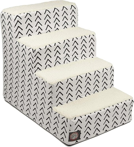 Majestic Pet 4 Step Portable Dog Stairs for Small Dogs to get on Bed Supports 250 lbs or Less – Dog Steps for High Bed with Machine Washable Cover –Pet Stairs for Cats Boho Arrow White/Black