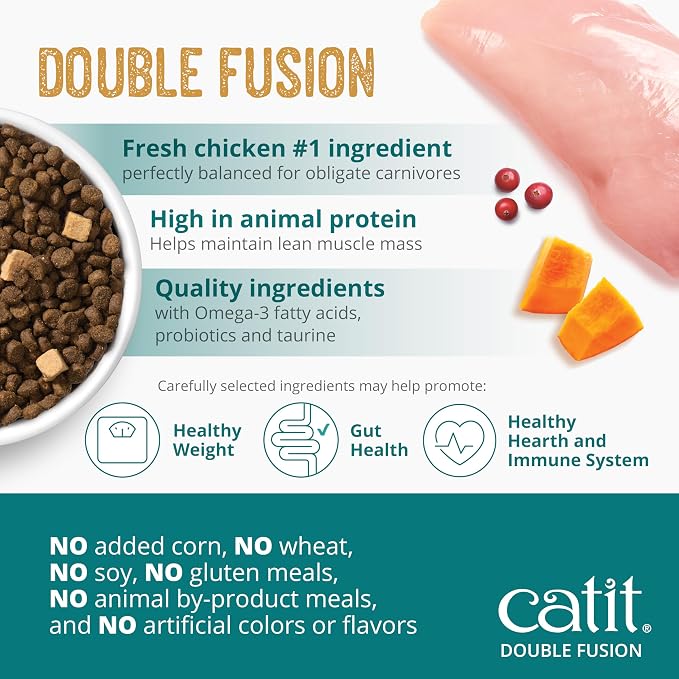 Catit Recipes Double Fusion Senior Chicken Recipe – High-Protein, Freeze-Dried Raw Meat, Nutrient-Dense for Healthy Senior Cats, Fresh Chicken, No Corn, Wheat, Soy, or by-Products, 4 lb