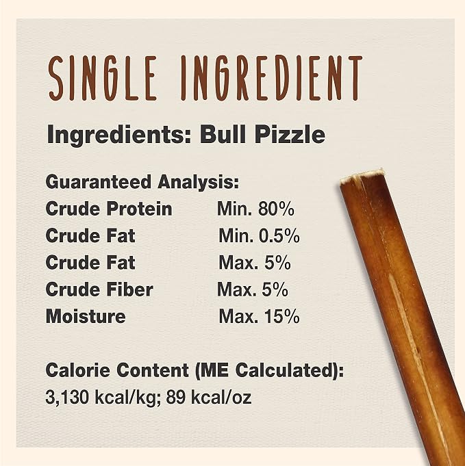 Cadet Bully Sticks for Extra-Small Dogs, All-Natural Beef Pizzle, Rawhide-Free Long-Lasting Dog Chews for Aggressive Chewers, 8 oz