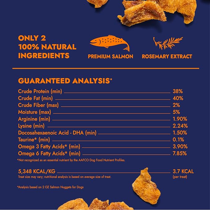 Finfare Freeze Dried Salmon Dog Treats, Protein & Omega-3s, Grain Free Salmon Dog Training Treats, Crafted in USA, Nuggets - 2oz