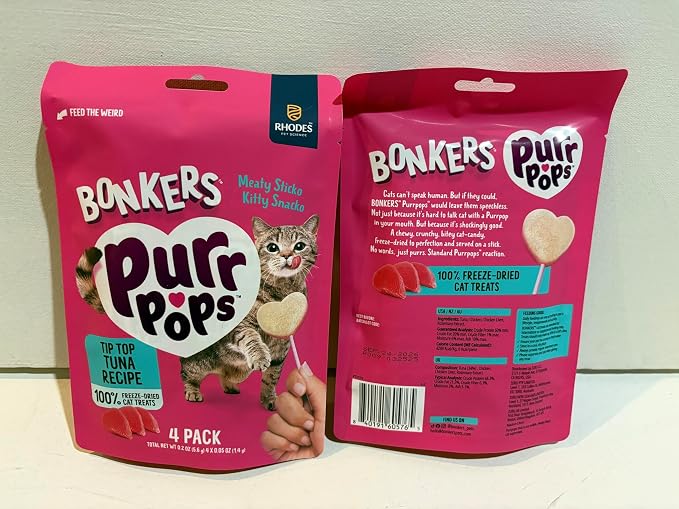 Bonkers Purr Pops Variety Pouch Bundle, 4-Count Each Flavor: Tip Top Tuna, Crazy for Catnip, Chicy Licks, and Lip Smackin' Salmon Combined with 4 Colorful Spring Toys