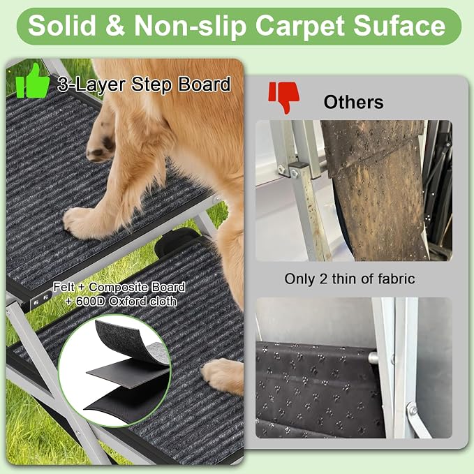 Dog Stairs for Large Dogs, 20" Extra Wide Folding Dog Ramp for Car SUV Truck, Lightweight Dog Steps with Non-Slip Surface & Aluminum Frame, Portable Pet Stairs Supports up to 250 lbs, 4 Steps