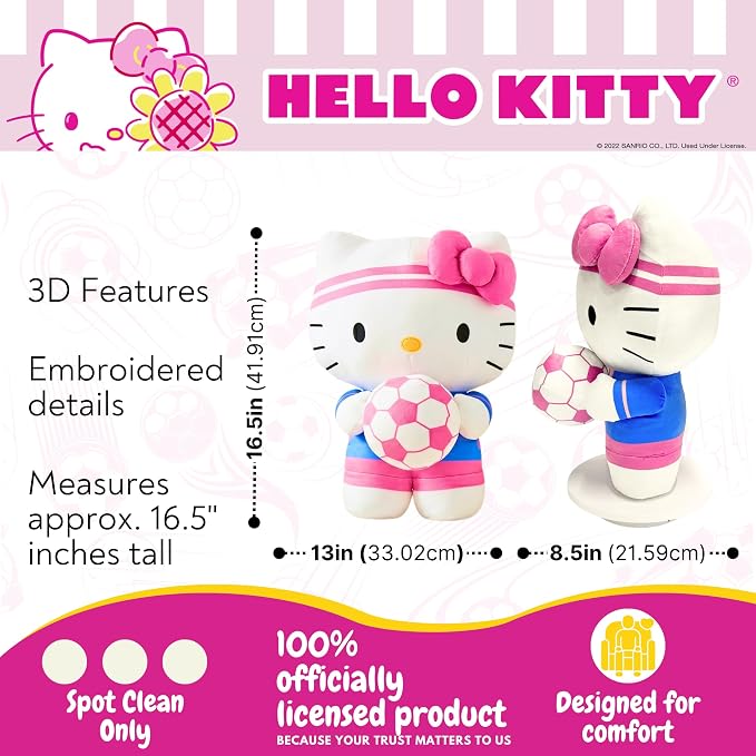 Hello Kitty Kids Bedding Super Soft Cozy Cuddle Pillow Buddy with Soccer Ball, 2026 World Tournament, (Officially Licensed Product) By Franco