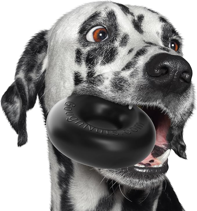 Goughnuts — Dog Toys for Aggressive Chewers | Virtually Indestructible Dog Toys for Medium Breeds Such as Pit Bulls | Heavy Duty Dog Toy | Black