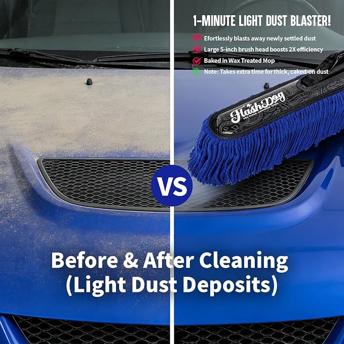 Flash Dog Car Duster Exterior - 25" Wood Handle Wax Cotton Hair Scratch Free Cleaning for Cars/SUV/Truck/RV Roofs & Windshields | Waterless Dust & Pollen Remover
