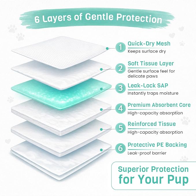 Puppy Pads for Dogs [50 Count] – [23"x23"] 6-Layer Disposable Dog Training Pads, Quick-Dry Wee Pads, Highly Absorbent Pee Pads for Dogs, Indoor Potty Training