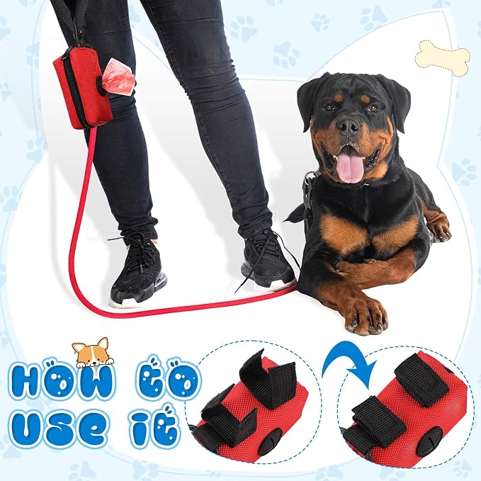 Aliceset 4 Pcs Dog Poop Bag Holder for Leashes Fabric Dog Poop Bag Dispenser and Treat Holder with 8 Rolls Pet Waste Pouches(Black, Blue, Purple, Red,Single Zipper)