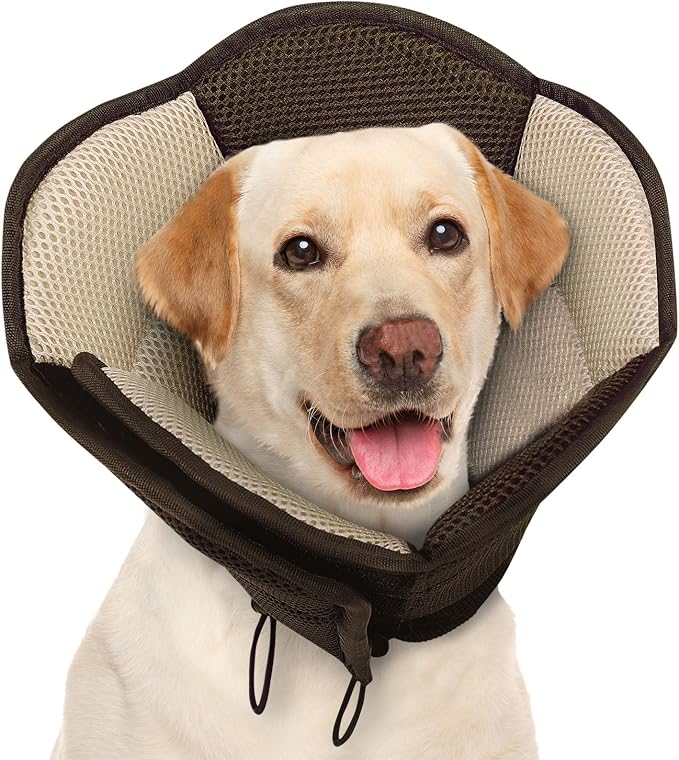 AOFITEE Dog Cone - Foldable Cone for Dogs After Surgery, Adjustable Comfy Cones to Stop Licking, Soft Dog Cone Collar for Large Dogs, Elizabethan Pet E-Collar for Wound Healing, Brown Large