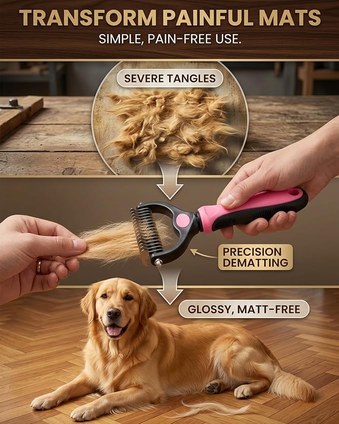 Dematting Comb for Dogs and Cats, Dual-Sided Pet Comb, Professional Deshedding Tool, Pets Hair Remover Shedding, Long Haired Dog Brushes, Undercoat Combs Supplies, Cat Brush Rake