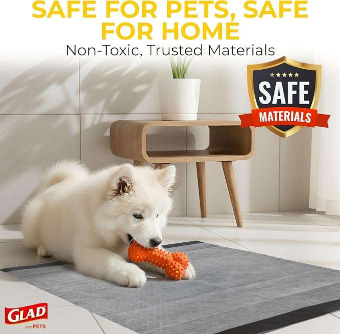 Glad for Pets Black Charcoal Puppy Pads 23x23 Inch 6-Layer Leak-Resistant Activated Carbon Odor Control Pheromone Attractant 14 Count
