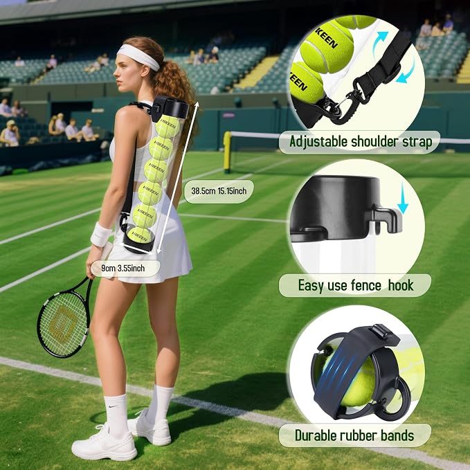 Hikeen Durable Tennis Ball Pick up Tube with 6/12 Tennis Balls,Quick Pickup & Storage Tennis Ball Tube with Shoulder Strap for Tennis Accessories - Includes 6/12 Balls