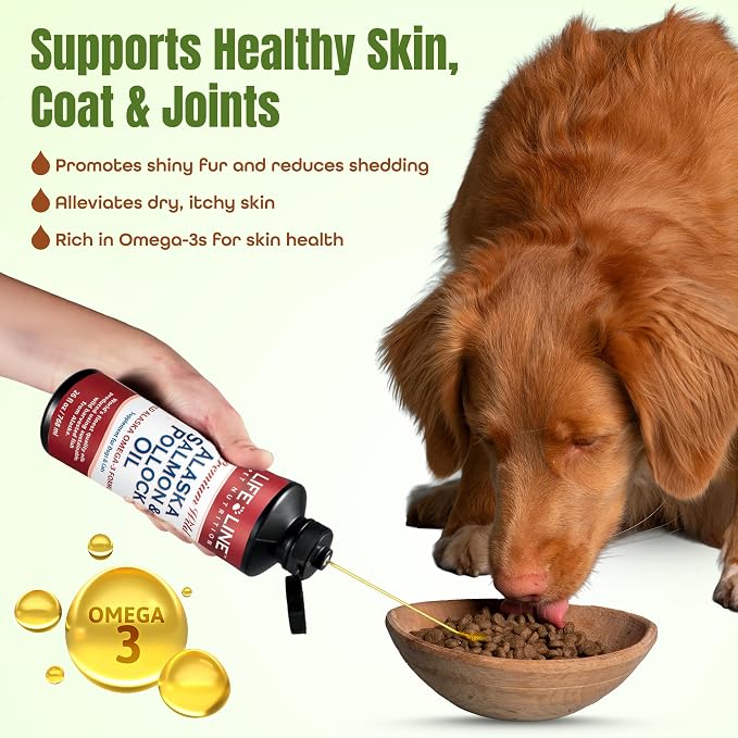 Lifeline Wild Alaskan Salmon Pollock | Omega-3 DHA & EPA Supplement for Dogs & Cats | Cold-Filtered Fish Oil for Brain, Eye & Heart Health | Moisture Replenishment for Pets | 26 oz