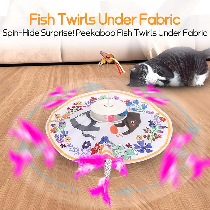 4-in-1 Interactive Cat Toy ，Auto Flutter Toy,Sensor Automatic Hide & Seek, USB Rechargeable 6 Modes for Indoor Cats Exercise Boredom Relief, Multi-Color Options