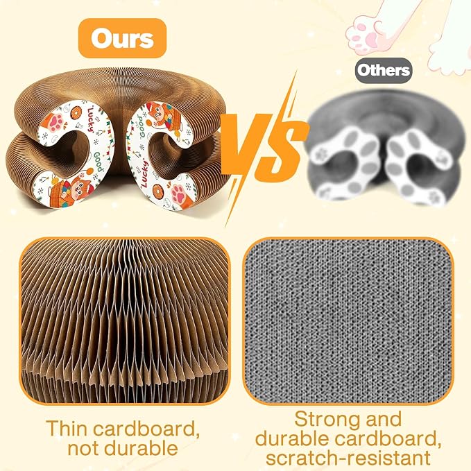 2PCS Magic Organ Cat Scratcher Boards with 4 Balls & 1 Interactive Cat Feather Toy, Foldable Recyclable Accordion Cats Toy with Ball and Track Adventure, Cat Scratching Pad