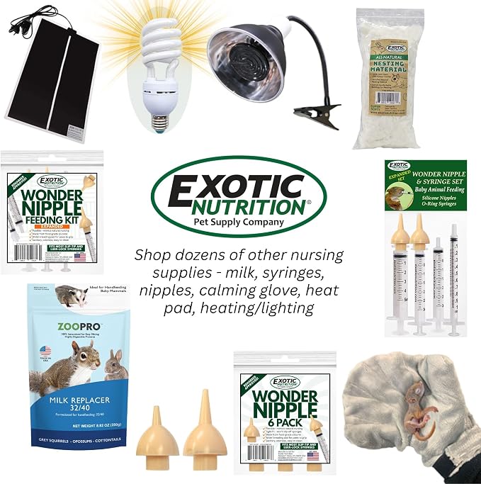 Exotic Nutrition Baby Squirrel Nursing Set (Basic) - Milk Replacer, Feeding Syringes