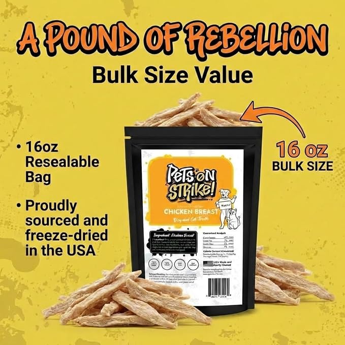 Freeze Dried Chicken Breast for Dogs & Cats (16oz) – Single Ingredient Dog Treats – USA Sourced & Made – High Protein, All Natural, Grain Free – Raw Freeze-Dried Training Treats