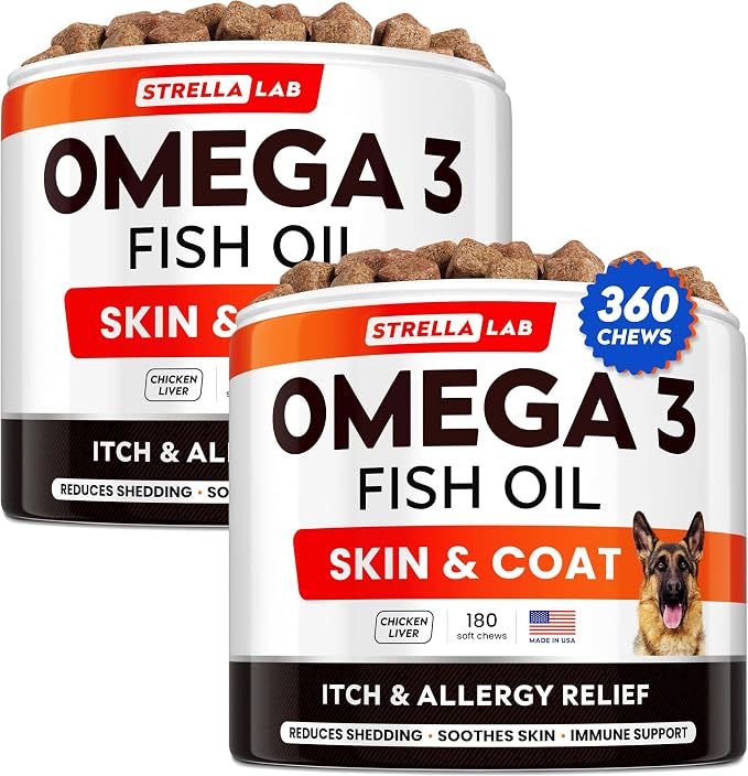 Fish Oil Omega 3 6 9 Chews for Dogs - Allergy and Itch Relief - Flea and Tick Chews for Dogs - Skin and Coat Supplement - Shedding, Itchy Skin Relief - 170Ct - Chicken Liver