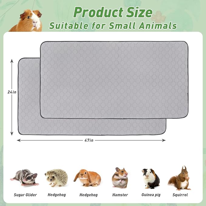 4Pack Guinea Pig Cage Liners, 24''X48'' Washable Guinea Pig Pee Pads, Non Slip Reusable Super Absorbent Guinea Pig Training Mat Bedding Fleece for Small Animals Hamster Rabbit Chinchilla Rat