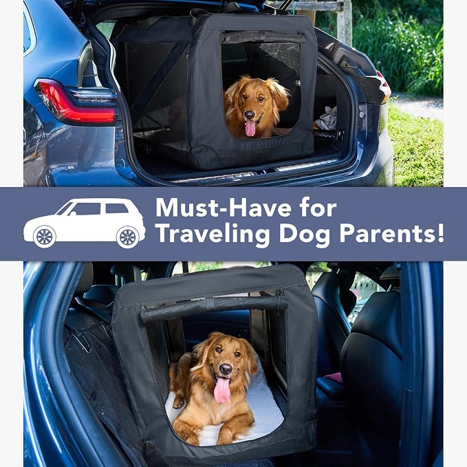 HICC PULE Collapsible Portable Dog Crate, 36 Inch Large Dog Crate Ideal as Travel Dog Crate for Large/Medium Dogs, 3-Door Soft-Sided Pet Kennel for Indoor & Outdoor, Car Trip, Black