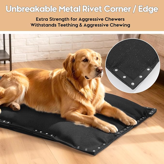 MABOZOO Chew-Proof Dog Bed with Metal Rivets, Durable Kennel Mat for Aggressive Chewers, Waterproof Crate Pad with Shredded Foam Fill for Medium Dogs (Indoor/Outdoor Use)