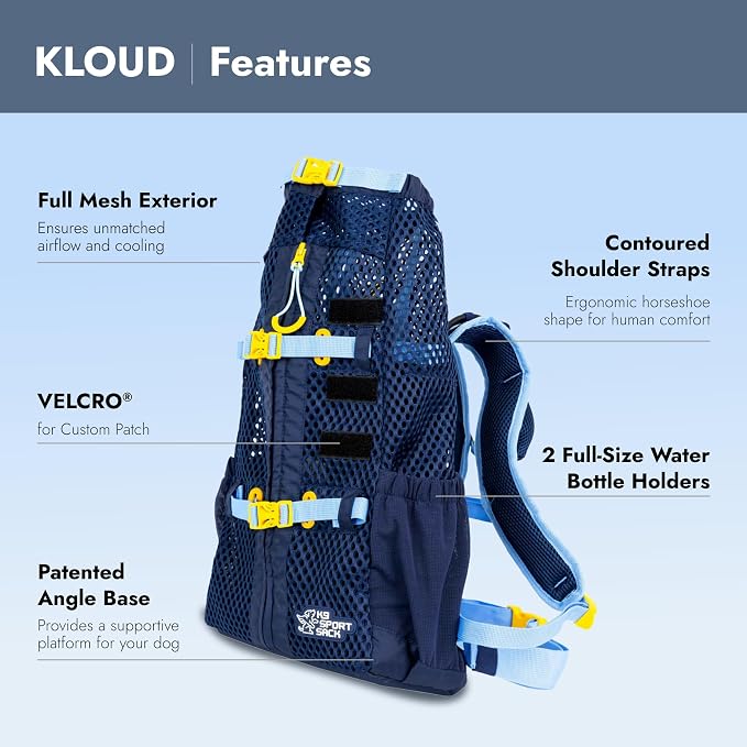 K9 Sport Sack Kloud - Small, Blue - Ideal for Dogs with 13-16” Back Length - Ultra-Light Mesh Backpack Carrier with Inflatable Frame