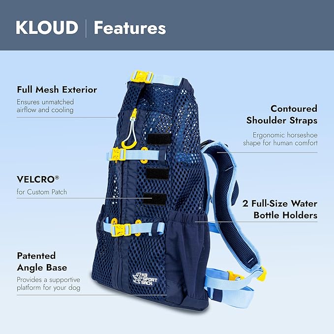 K9 Sport Sack Kloud - Extra Small, Blue - Ideal for Dogs with 9-12” Back Length - Ultra-Light Mesh Backpack Carrier with Inflatable Frame