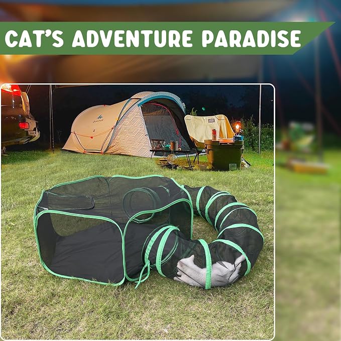 Pawtenda Outdoor Cat Enclosures for Indoor Cats, Portable Cat Tents for Outside, Outdoor Catio, Enclosed Cat Playpen with Tunnel, Pet Tents for Cats, Rabbit, Puppy and Other Small Animal