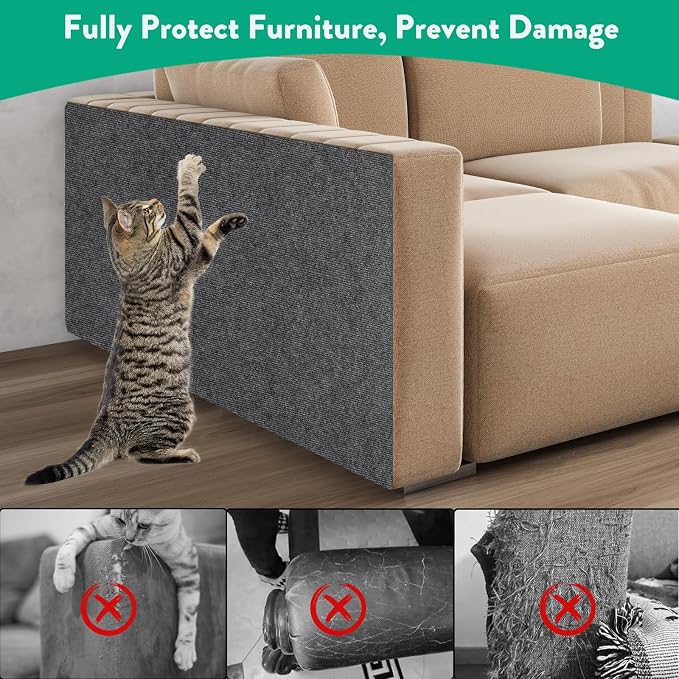 Trimmable Cat Scratcher Mat, 39.4"x15.8" Self-Adhesive Cat Scratching Carpet Pad Replacement for Cat Tree Shelves, Cat Steps and Posts, DIY Cat Scratch Couch Furniture Protector