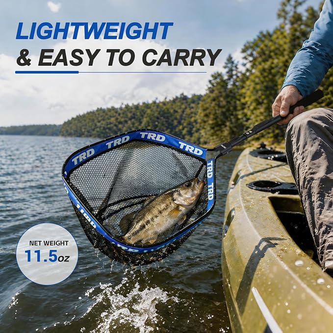 AluFloat X1 Fishing Net with Handle (Fish Net) - Floating Foldable Rubber-Coated Deep Mesh Landing Net for Bass & Fly Fishing - Fishing Gear, Kayak Accessories, Fishing Accessories