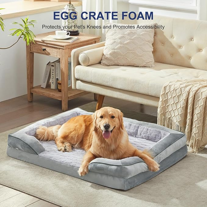 FURTIME Orthopedic Large Dog Bed, XL Waterproof Dog Beds, 42x35x6.5 Supportive Foam Pet Couch Bed with Removable Washable Cover and Nonskid Bottom