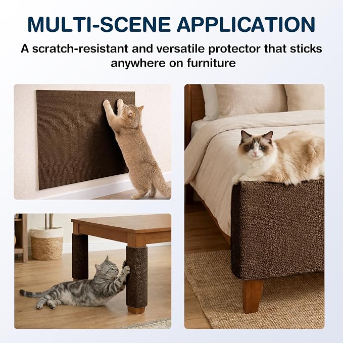 157.5" x 15.8" Cat Scratch Furniture Protector, Self-Adhesive Couch Protector from Cat Claws, Cats Scratching Mat for Couch, Sofa, Wall & Door, DIY Cat Scratch Pads Replacement, 2 Pack (Brown)